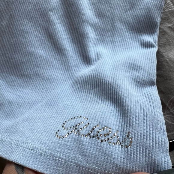 Guess Blue Fitted Buttoned Short Sleeve Tee - Picture 3 of 5